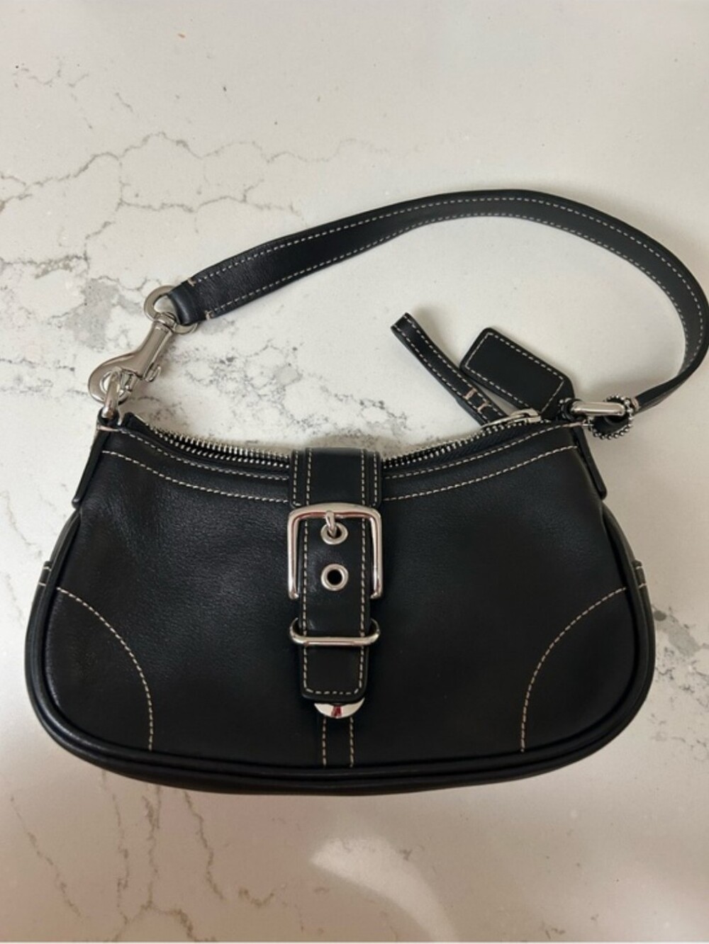 Coach Vintage Y2K Soho Mini Shoulder Bag Black Leather #7542 Silver Buckle Flap